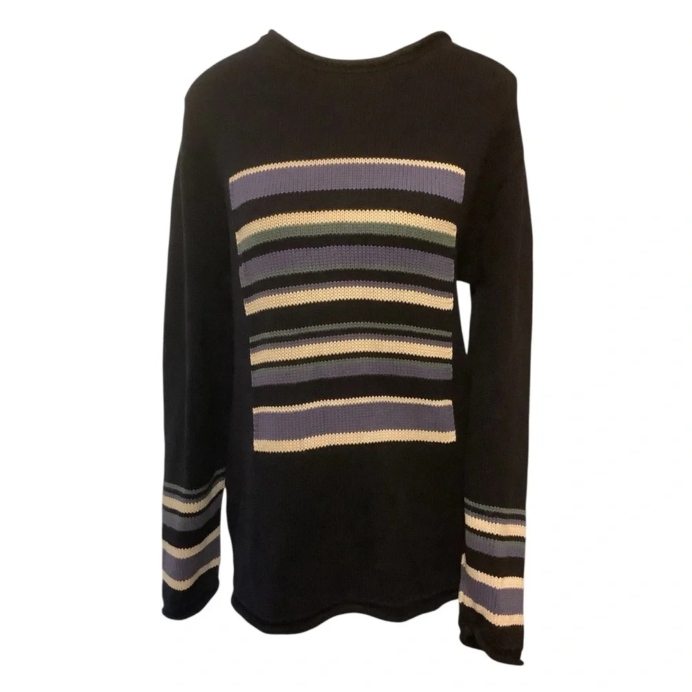 PARKHURST DARK BLUE STRIPED LONG SLEEVE KNIT SWEATER/ Size M - Picture 2 of 13